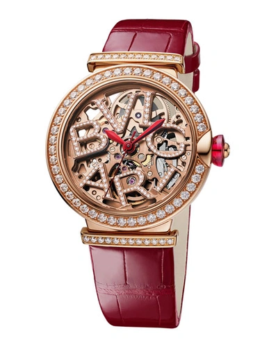Bvlgari Lvcea Skeleton 33mm Diamond Leather Watch, Red/rose