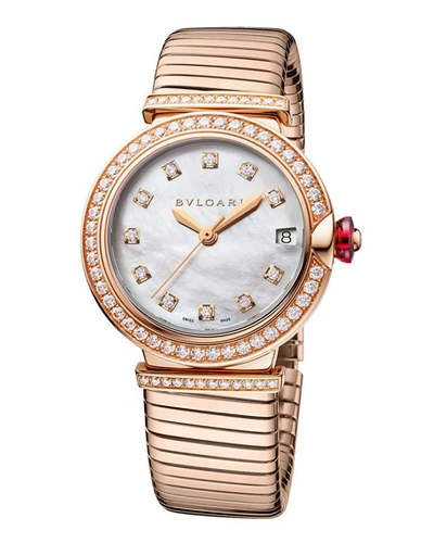 Bvlgari Lvcea Tubogas 33mm Diamond Bracelet Watch, 18k Rose Gold