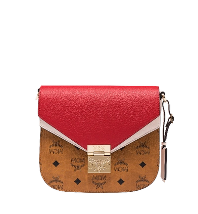 Mcm Patricia Small Visetos & Leather Block Shoulder Bag In Brown/red