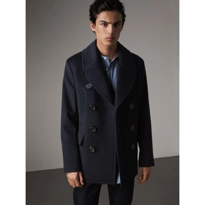 Burberry Wool Cashmere Pea Coat In Navy