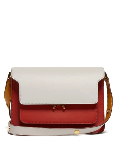 Marni Trunk Small Color-block Leather Shoulder Bag In White/red/gold