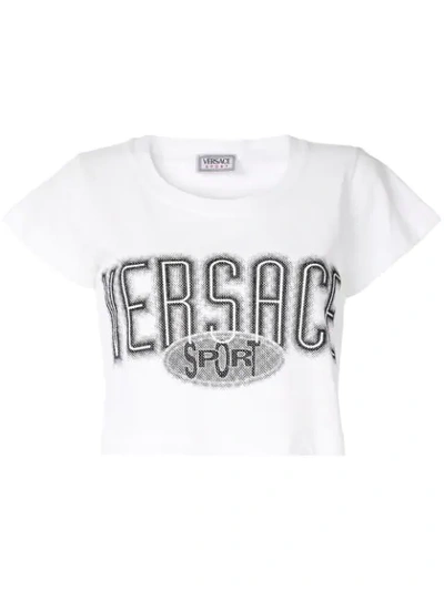 Pre-owned Versace Logo Cropped Top In White