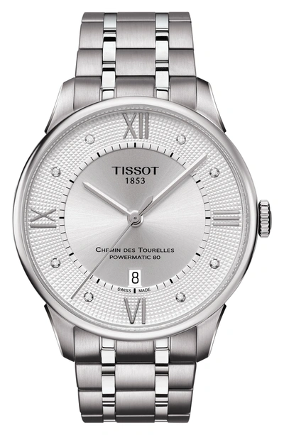 Tissot T-classic Chemin Des Tourelles Powermatic 80 Automatic Bracelet Watch, 42mm In Silver