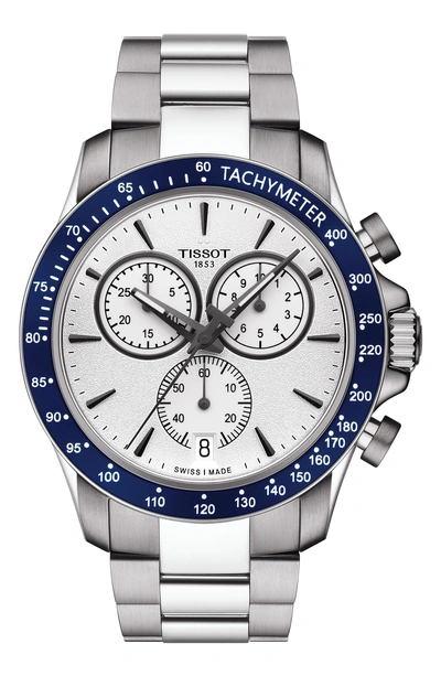 Tissot V8 Quartz Chronograph Bracelet Watch, 42.5mm In Silver/ Blue