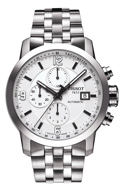 Tissot Prc200 Automatic Chronograph Bracelet Watch, 43mm In Silver/ White/ Silver