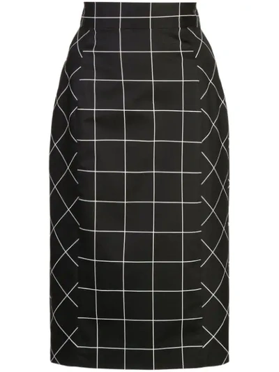 Milly Grid Print Pencil Skirt In Black