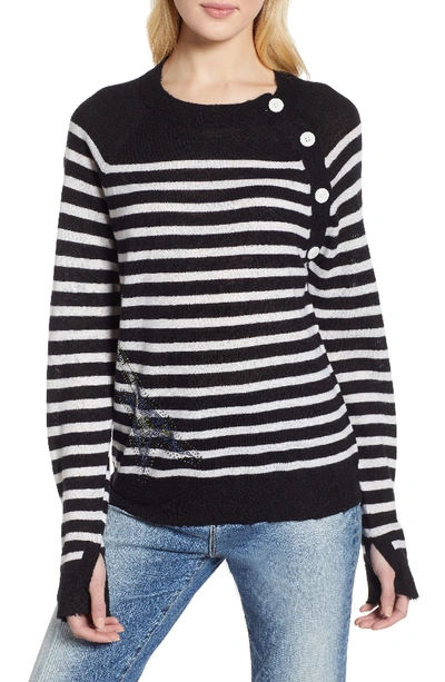Zadig & Voltaire Reglis Bis Striped Cashmere Sweater In Black