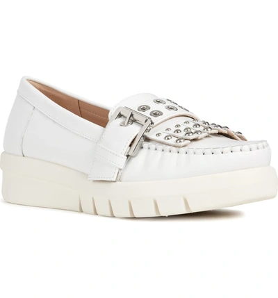 Geox Wimbley Studded Kiltie Loafer In White Leather