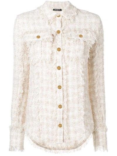 Balmain Fringed Tweed Safari-shirt Jacket In Sabbia/beige