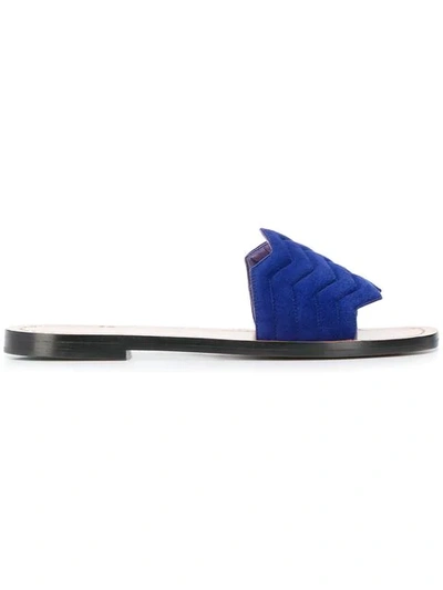 Nicholas Kirkwood Chevron Flat Slide Sandals, Blue