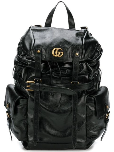 Gucci Gg-plaque Crinkled-leather Backpack In Black