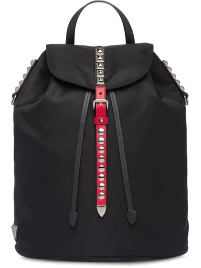 Prada Studded Backpack In D9a Nero+fuoco
