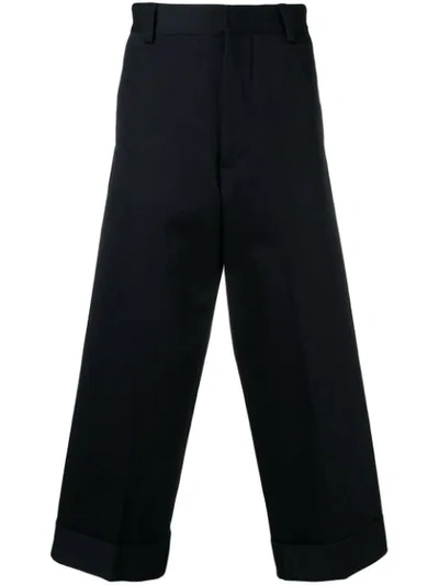 Alexander Mcqueen Navy Wide-leg Cotton-gabardine Trousers In Blue