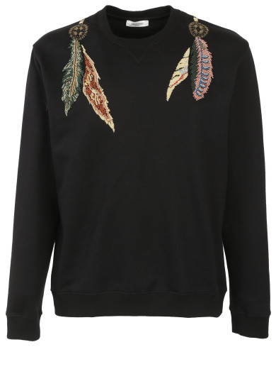 Valentino Feather Embroidered Sweatshirt In Black | ModeSens