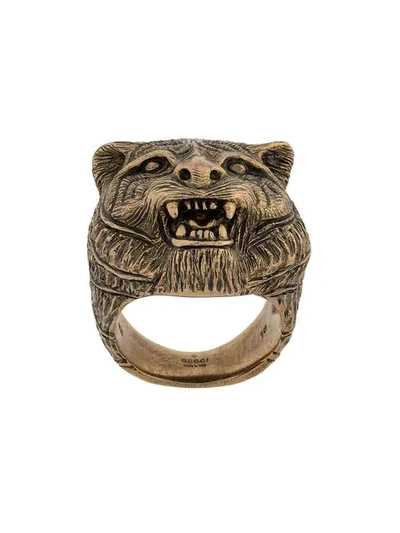 Gucci Feline Head Ring In Metal In Metallic