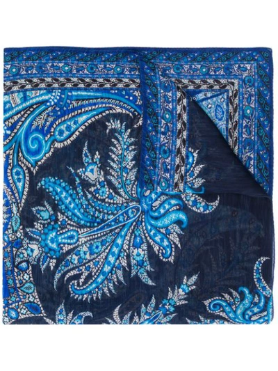 Etro Paisley Print Scarf In Blue