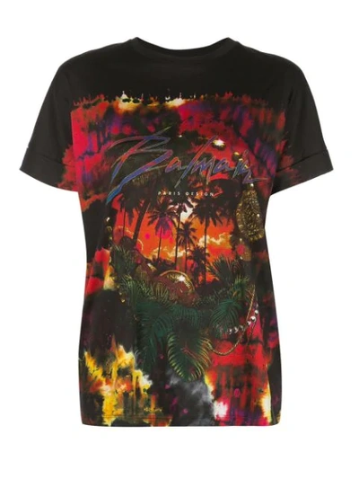 Balmain Palm Tree Print T-shirt In Black