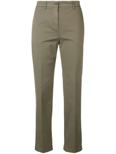 Aspesi Cropped Slim-fit Trousers In Green