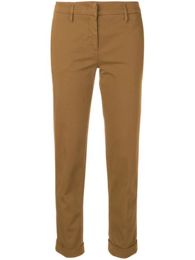 Aspesi Cropped Slim-fit Trousers In Brown