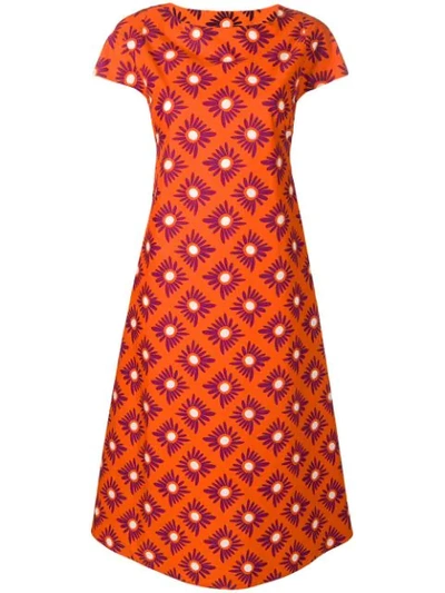 Aspesi Floral Printed Shift Dress In Orange
