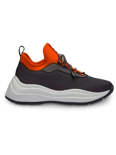 Prada Colour-blocked Sneakers In Black ,orange