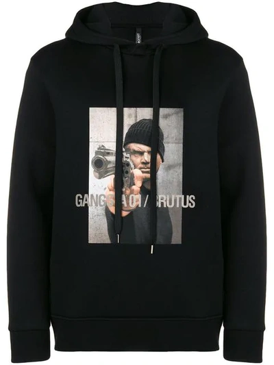 Neil Barrett Gangsta Print Hoodie In Black