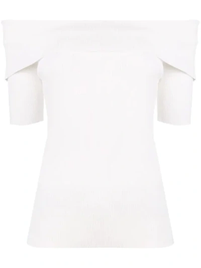 P.a.r.o.s.h Off Shoulder Ribbed Knit Top In White