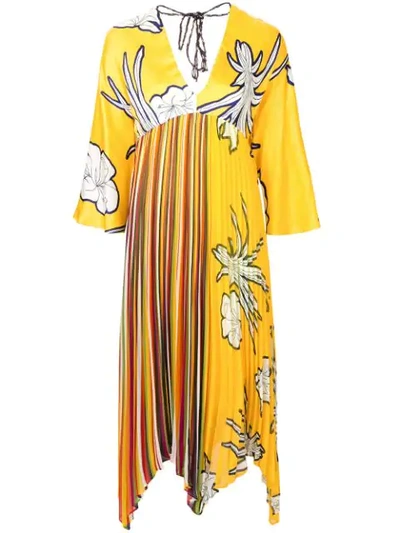 Pinko Floral Print Pleated Dress In Yellow