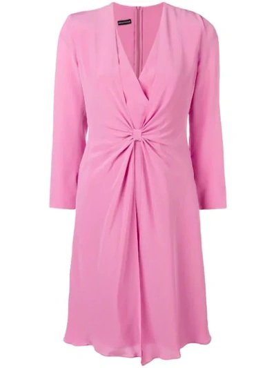Emporio Armani V-neck Knot Dress In Pink
