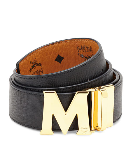 Mcm Reversible Visetos Saffiano Leather Belt In White/black | ModeSens