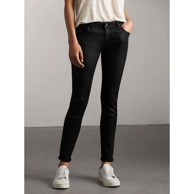 Burberry Skinny Fit Low-rise Wax Coated Jeans In Black | ModeSens