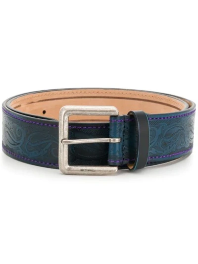 Etro Paisley Embossed Belt In Blue