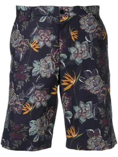 Etro Floral Print Deck Shorts In 200 Blue