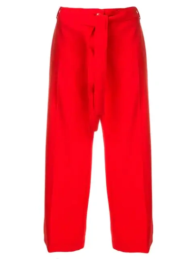 Pinko Tie Waist Cropped Trousers In Red