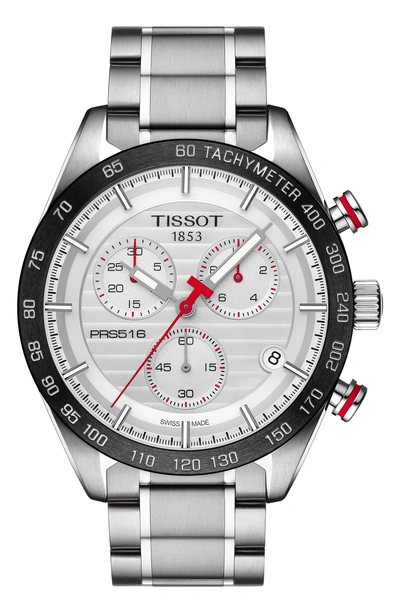 Tissot Prs516 Chronograph Bracelet Watch, 42mm In Silver/ Black/ Red