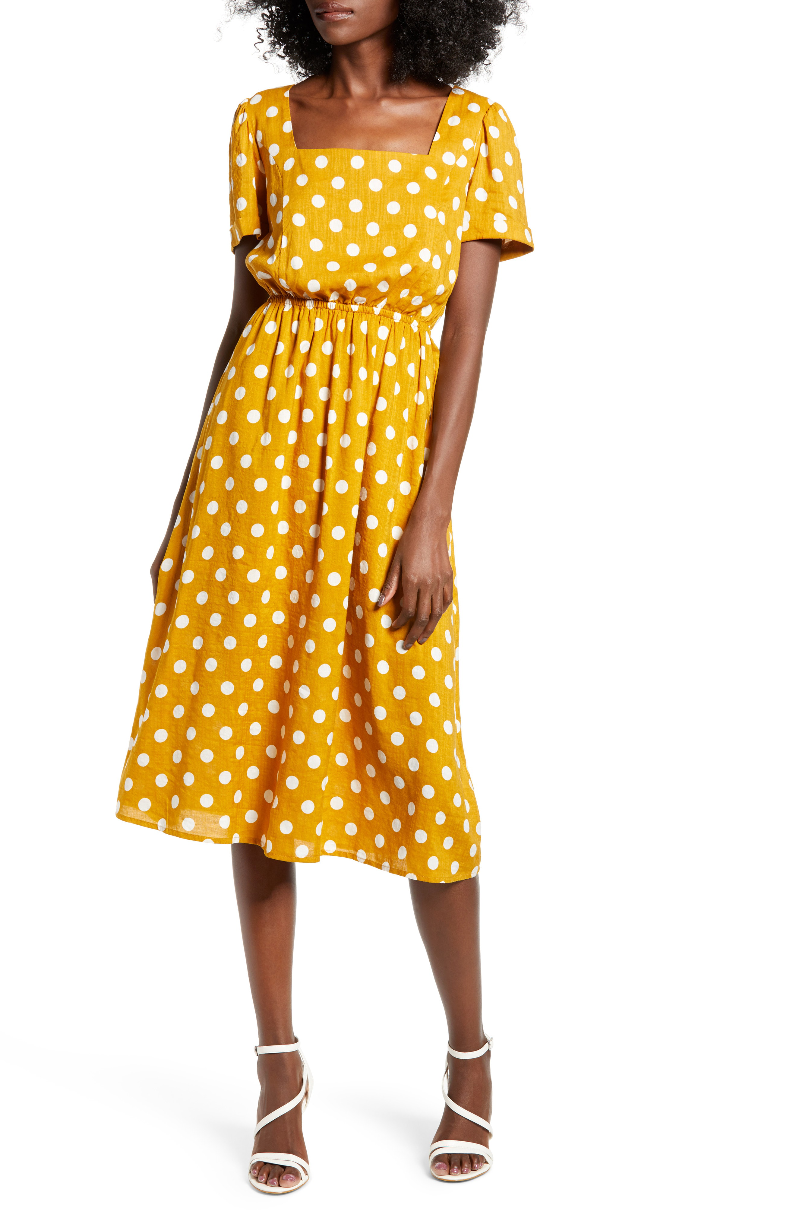 English Factory Square Neck Midi Dress In Yellow ModeSens
