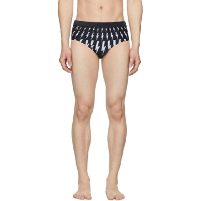 Neil Barrett Black Lightning Bolt Swim Briefs In 186blkwht