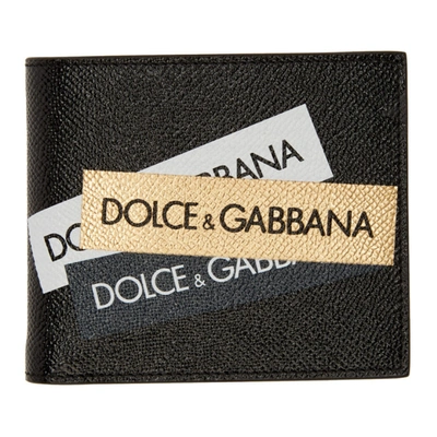 Dolce & Gabbana Dolce And Gabbana Black And Gold Logo Tape Bifold Wallet In 8v038 Blk/w