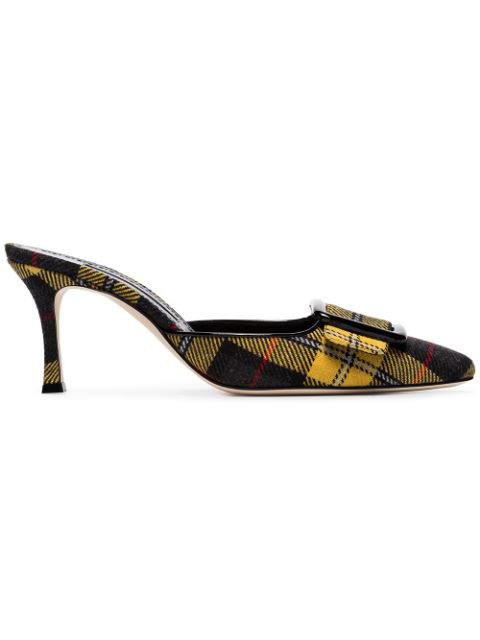 Manolo Blahnik Multicoloured Maysalebi 70 Plaid Wool Mules In Yellow