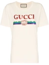 Gucci Sequin Logo Embellished Cotton T Shirt - Neutrals