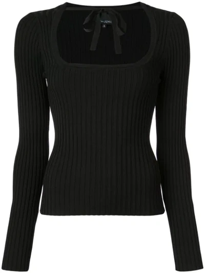 Cynthia Rowley Dakota Ribbed Sweatshirt With Tie Neck In Black