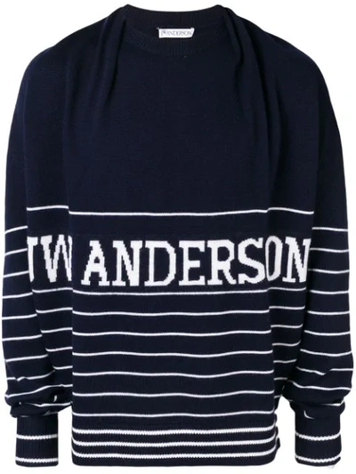 Jw Anderson Navy Striped Merino Wool Jumper In Blue