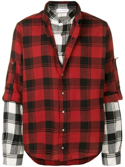 Faith Connexion Layered Check Patchwork Cotton Shirt In Red