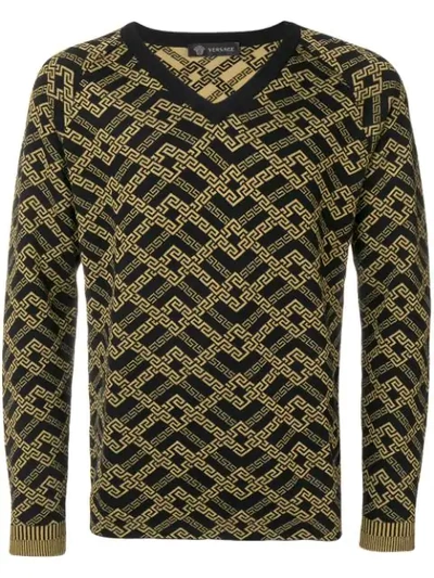 Versace Printed Knit Sweater In Black