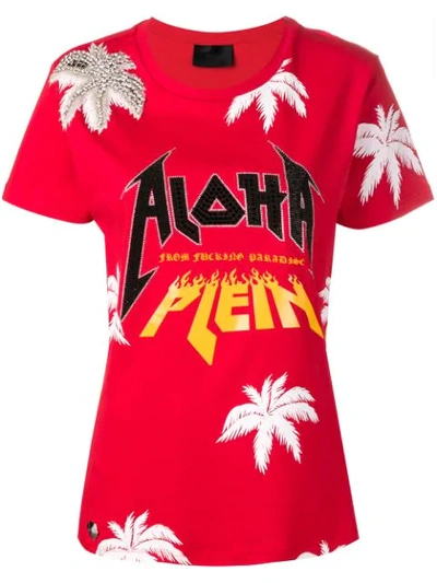 Philipp Plein Aloha Embroidered T-shirt In Red