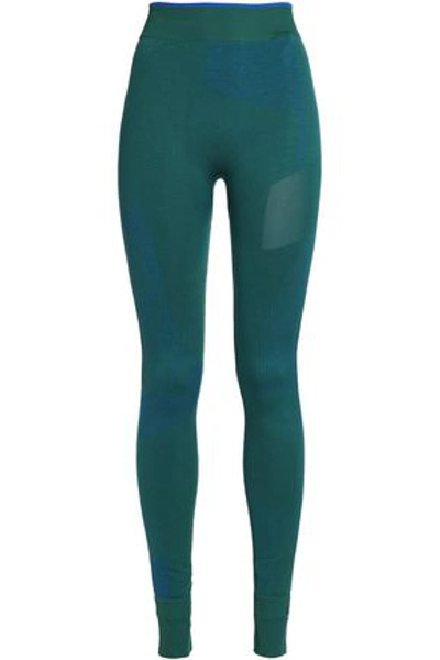 Adidas By Stella Mccartney Printed Stretch-jersey Leggings In Dark Green