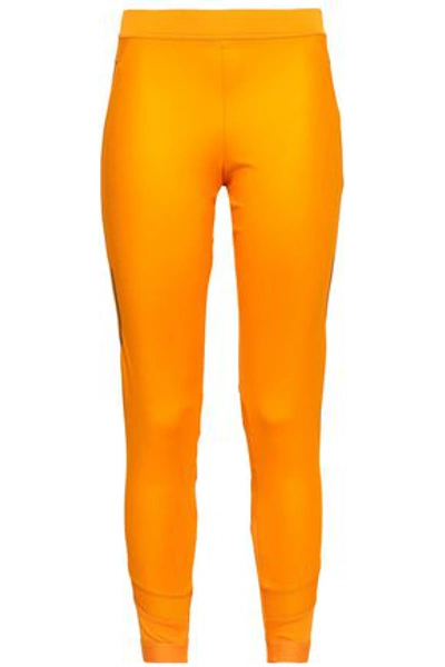 Adidas By Stella Mccartney Woman Cropped Mesh-trimmed Stretch Leggings Orange