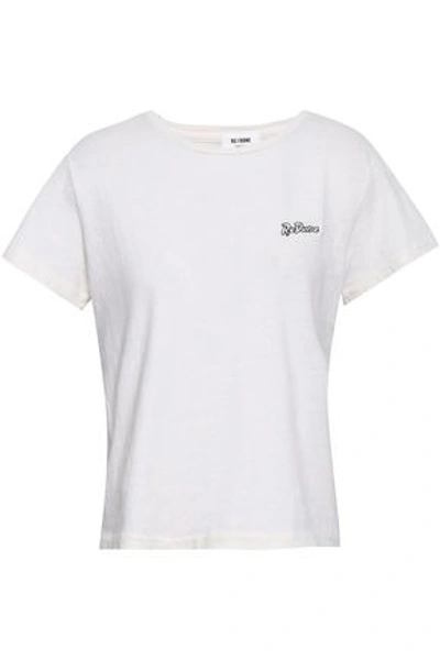 Re/done Embroidered Slub Stretch-cotton Jersey T-shirt In Ivory