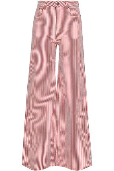 Rockins Woman Striped High-rise Wide-leg Jeans Red