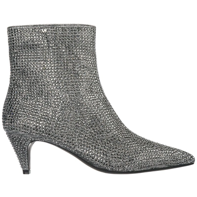 Michael Kors Women's Leather Heel Ankle Boots Booties Blaine Flex In Silver